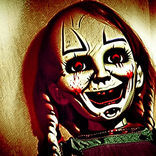 AI generated: Horror Annabelle,demon,bloody face,scary,scary