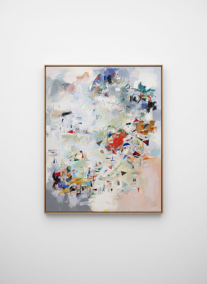 AI generated: the painting sits alone, in a white wall, in a gallery setting. its a vertical painting. the camare ...
