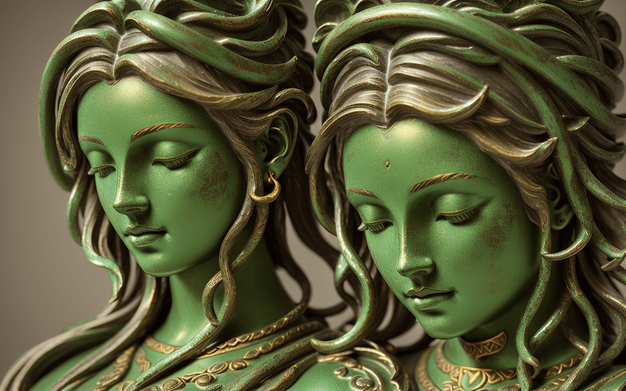 AI generated: one,barocco,interior statue andromeda ,decorative bronze,( green patina:1.4), interior design,(Intri...