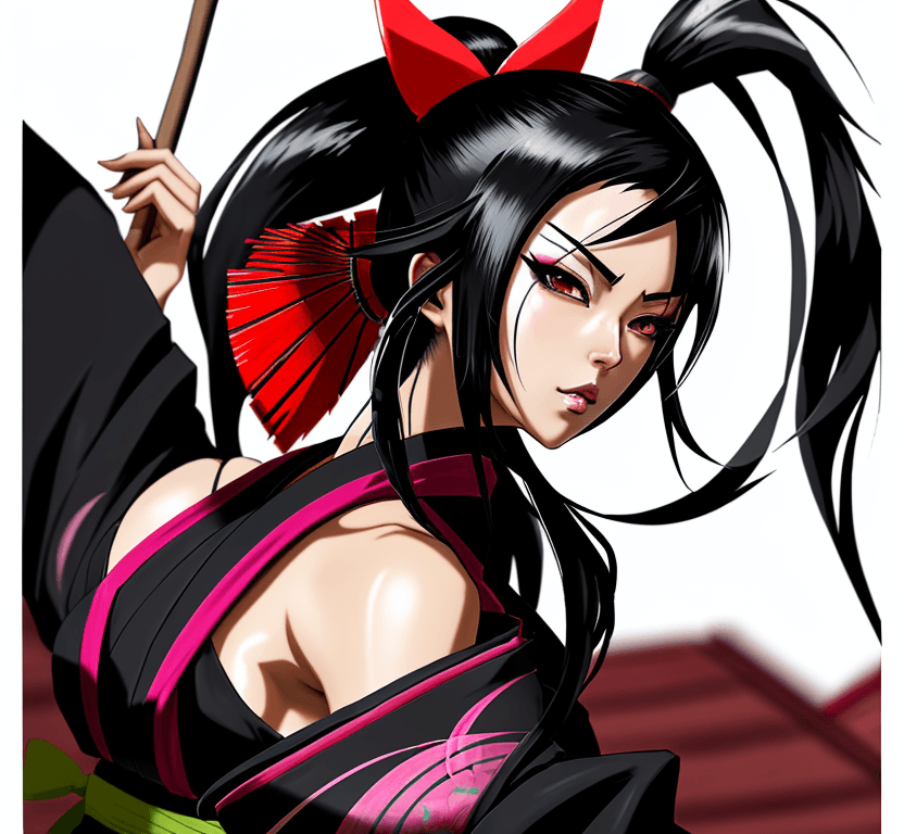 AI generated: Anime Akali kunoichi in a kimono with black hair