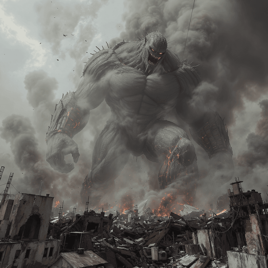 AI generated: A huge giant destroyed a city