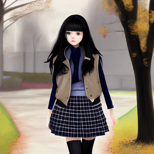 AI generated: (masterpiece, best quality), a cute 18 yo girl wearing a school uniform with vest sweater, coat and ...