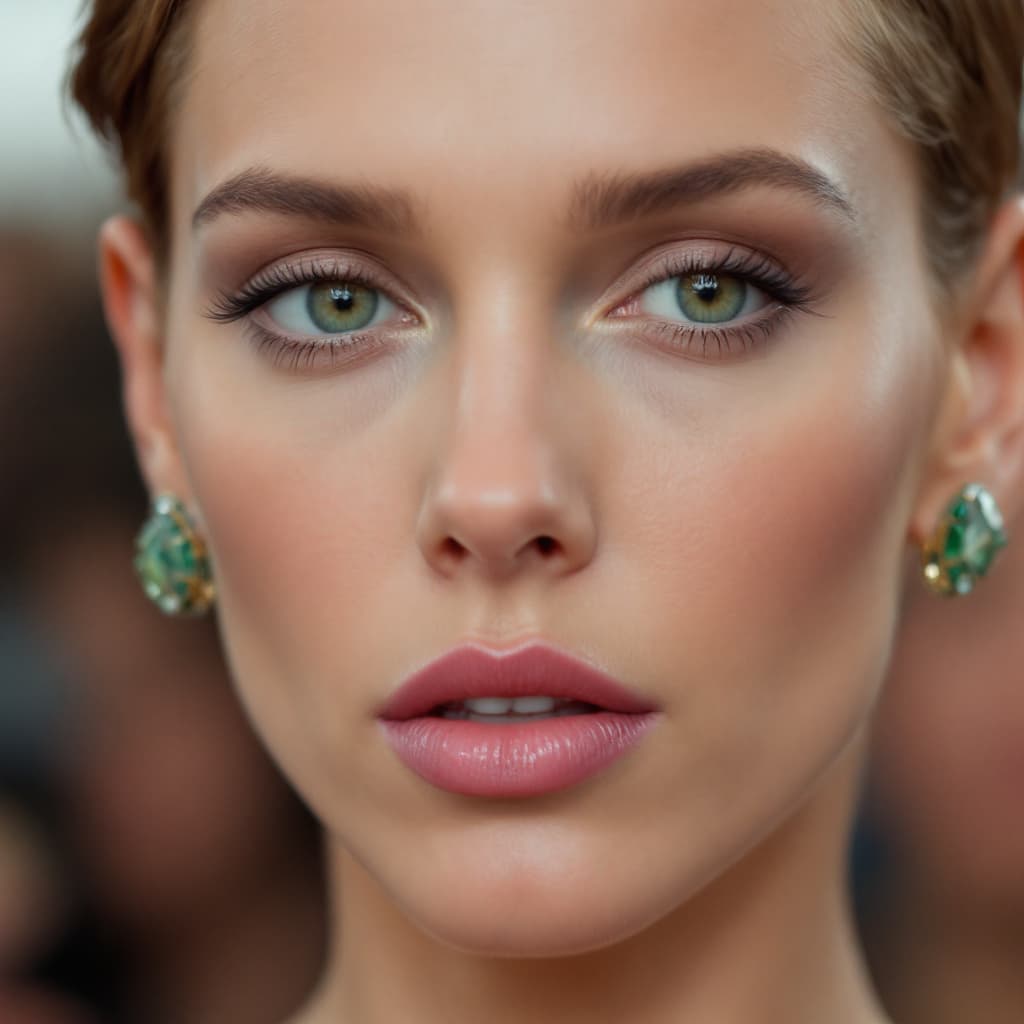 AI generated: A close-up portrait of a woman Close-up of Scarlett Johansson, short, slicked back light brown hair ...