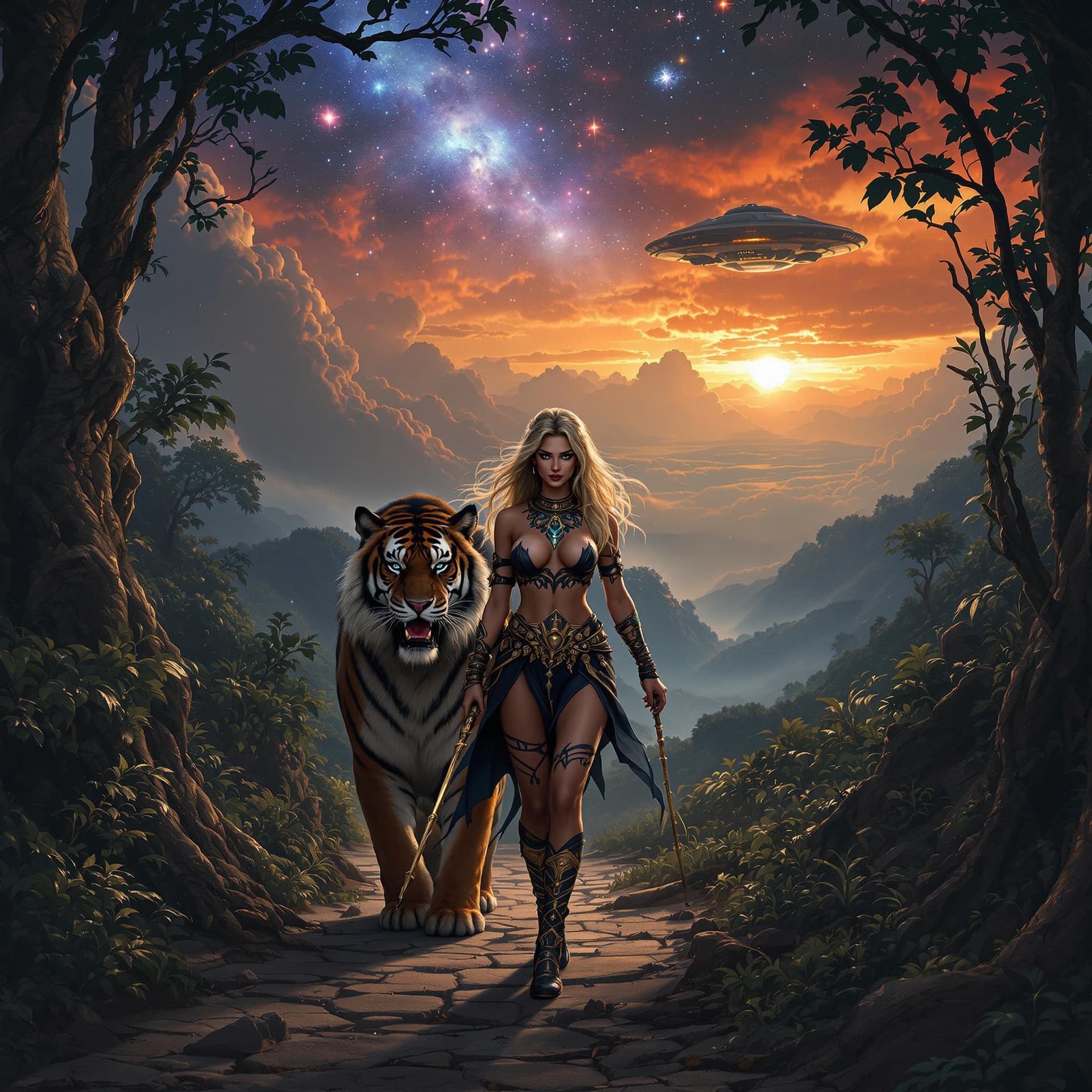 AI generated: Hyper realistic, photo realism, zoomed out full body HD Photo of beautiful, Amazon warrior queen wal...
