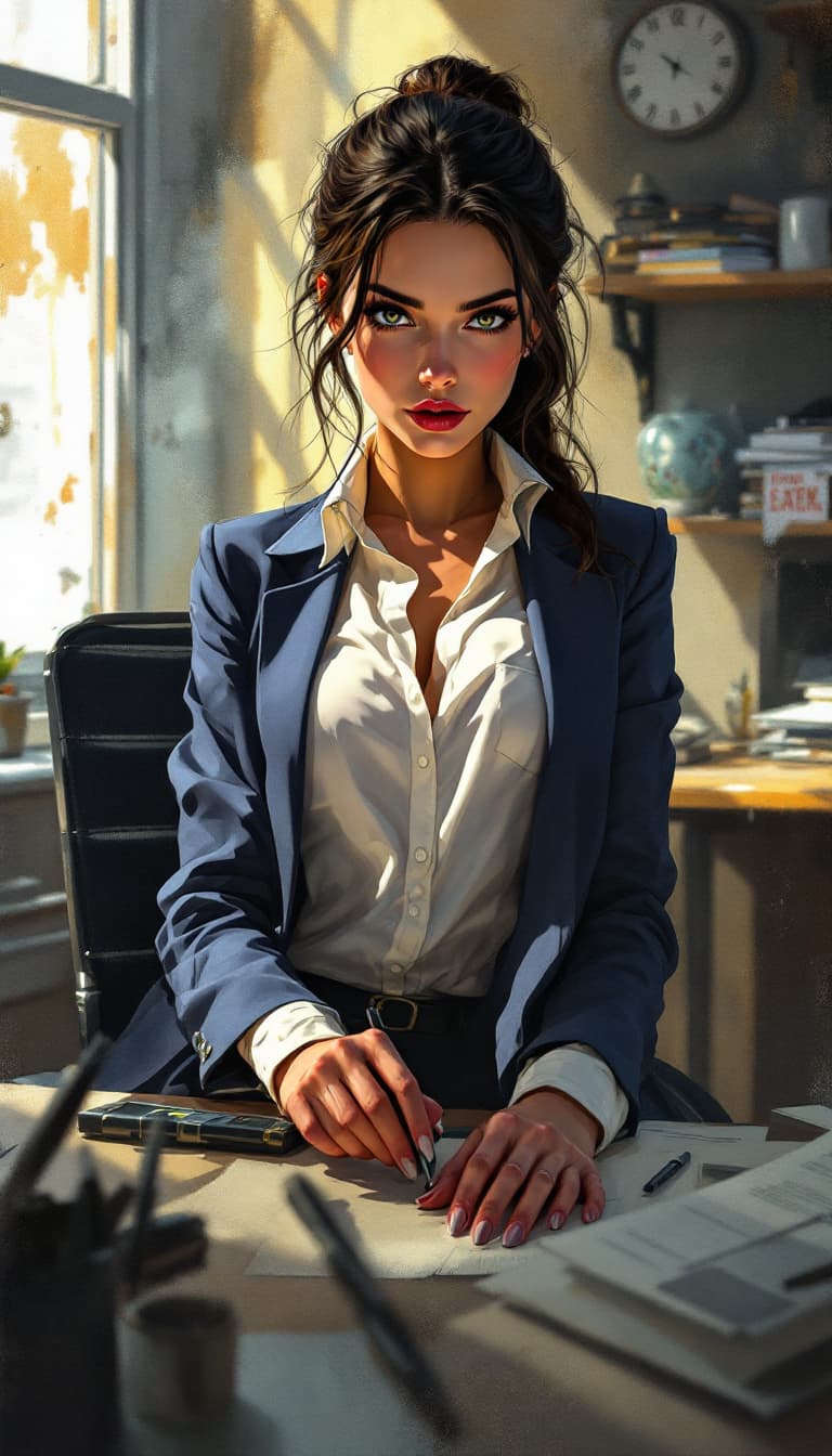 AI generated: Disney-style digital illustration of a Rule 63, full-body female detective, with esthetically displa...