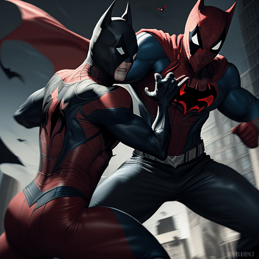 AI generated: we are seeing a white skin vampire man like superhero, in a red and blue sleeveless superhero type s...