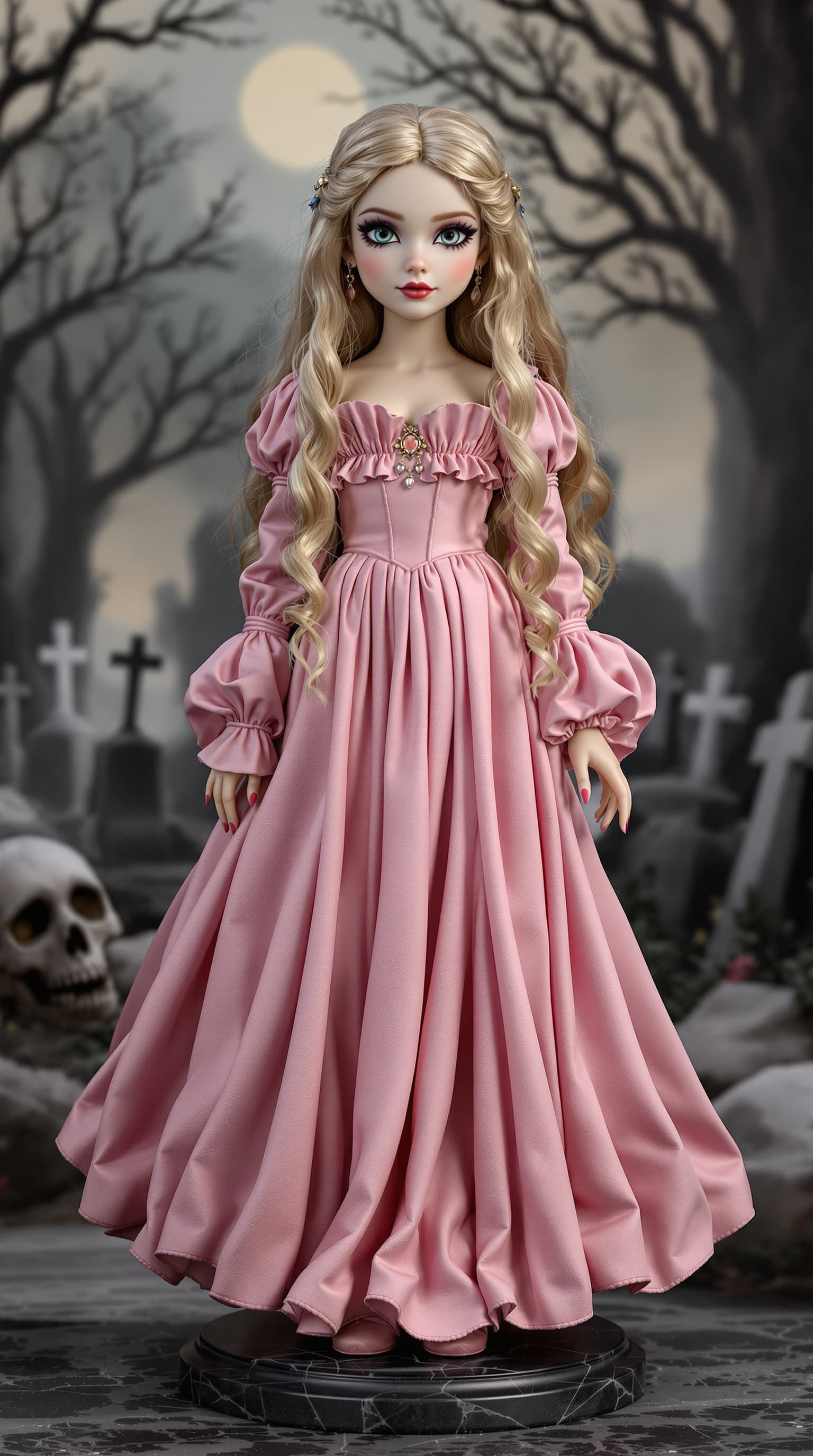 AI generated: A professional photograph showcases the most stunning porcelain figurine of Princess Charlotte at el...
