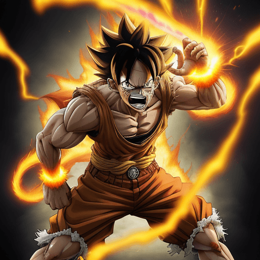 AI generated: "Artistically depict Monkey D. Luffy transformed into Super Saiyan 4, incorporating distinctive elem...