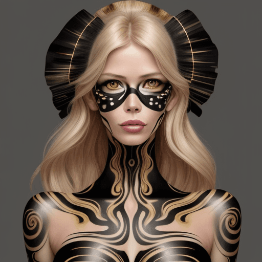 AI generated: An image of a woman Like Claudia Schiffer with a hyperrealistic style, showcasing an elaborate body ...