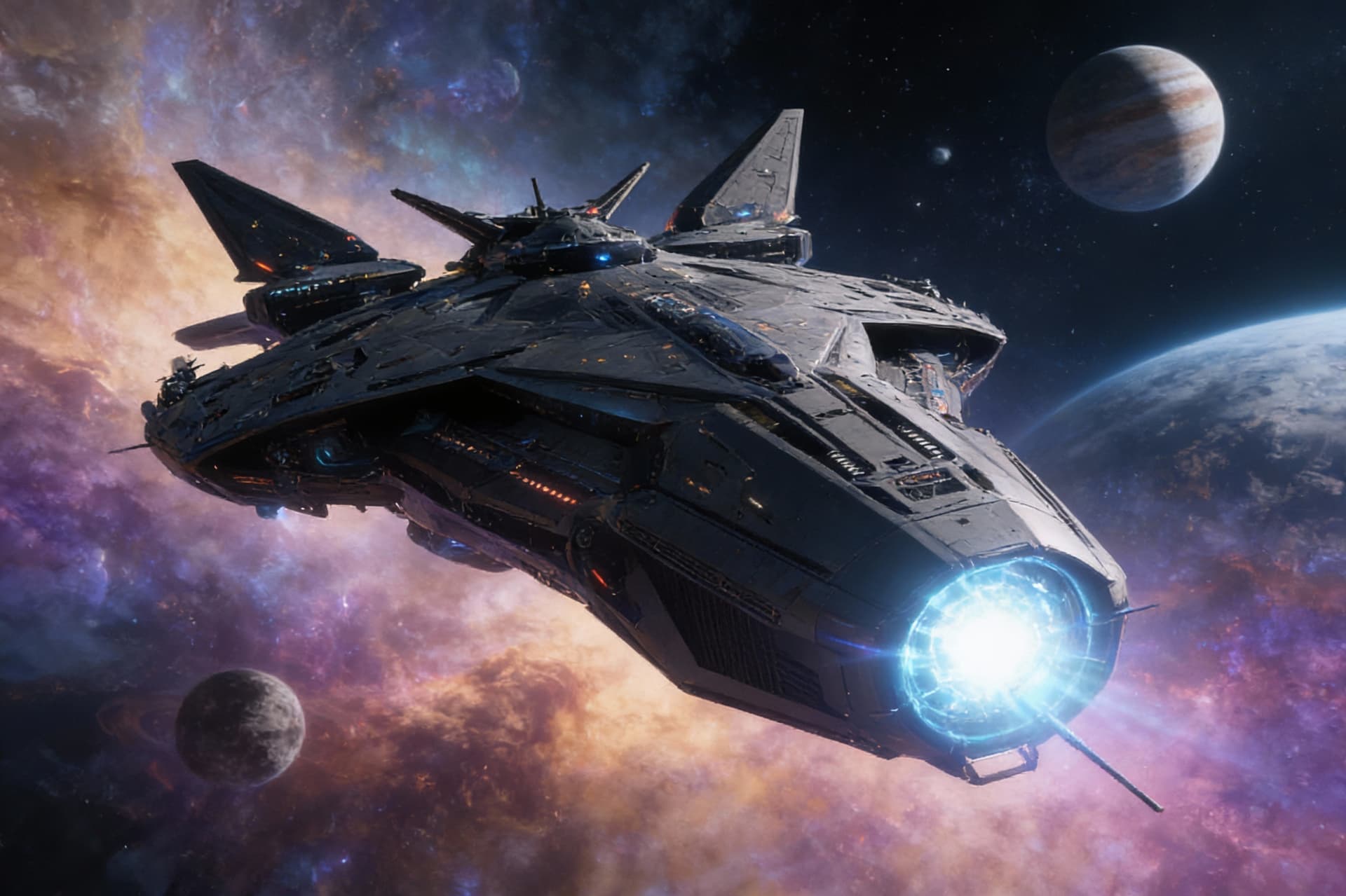 AI generated: Use Reference Images to imagine, in detail, an alien spaceship. Cambind and alter specs to create a ...
