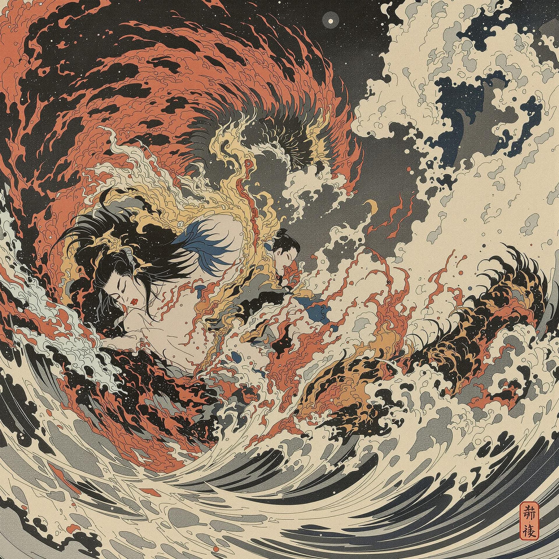 AI generated: pixiu,Ferocious,cinematic, detailed,full-body shots，Japanese Ukiyo-e