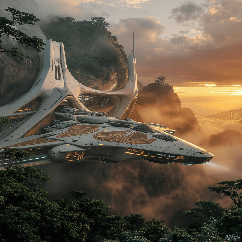 AI generated: Early morning sunrise, a futuristic epic adventure, tartaria building in the background, a very thic...