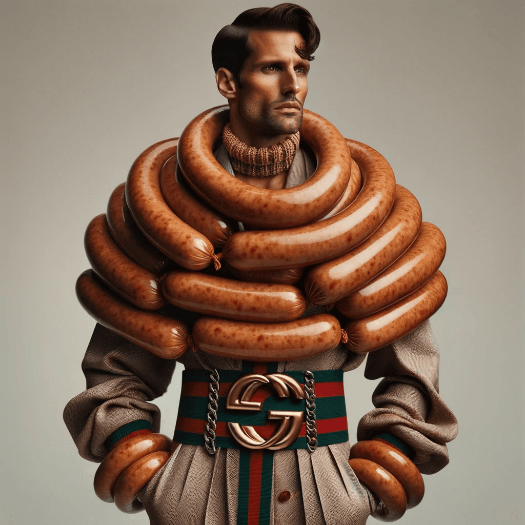 AI generated: Fashion Photography: A hyper-realistic, surreal portrait channeling the Gucci aesthetic. A handsome ...