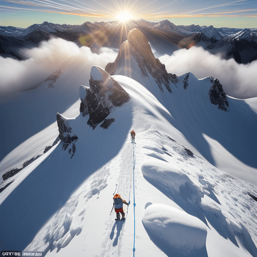 AI generated: Picture a climber reaching the summit of a snow-capped peak just as the sun breaks through the cloud...