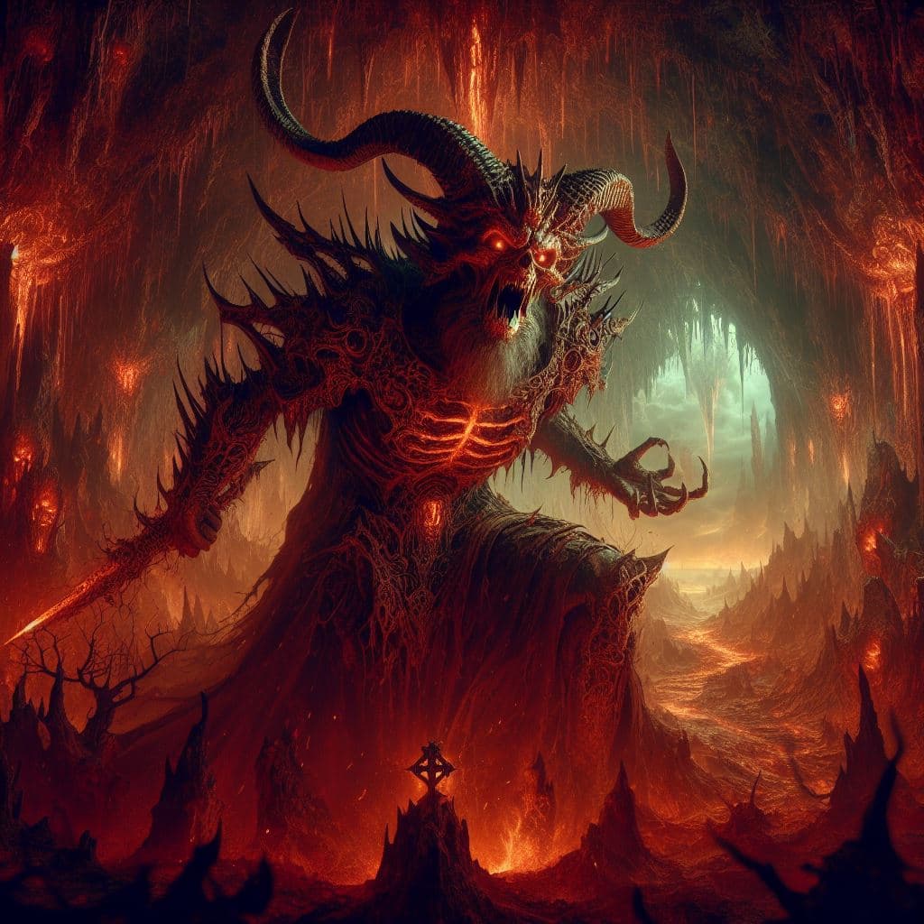 AI generated: Demon in a mystical cage in hell, scary, epic, apocalypse, very detailed, Greg Rutkowski, Jesper Ejs...