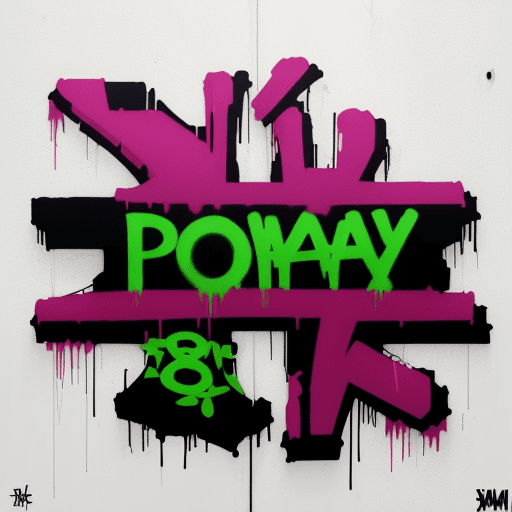AI generated: A 16:9 raw style image of a Banksy-style graffiti of the word "POVHAUM" on a white background. The g...