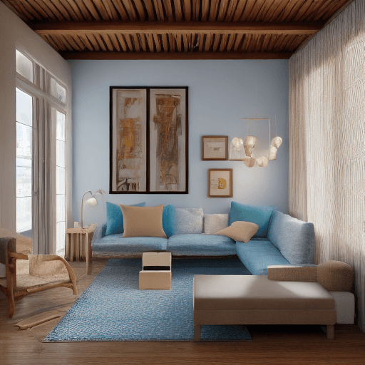 AI generated: High resolution photography interior design, dreamy sunken living room conversation pit, wooden floo...