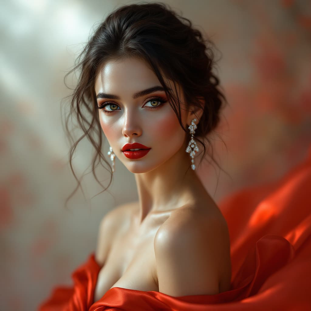 AI generated: prompt: "A breathtakingly elegant woman with ethereal beauty, her deep, expressive eyes capturing a ...