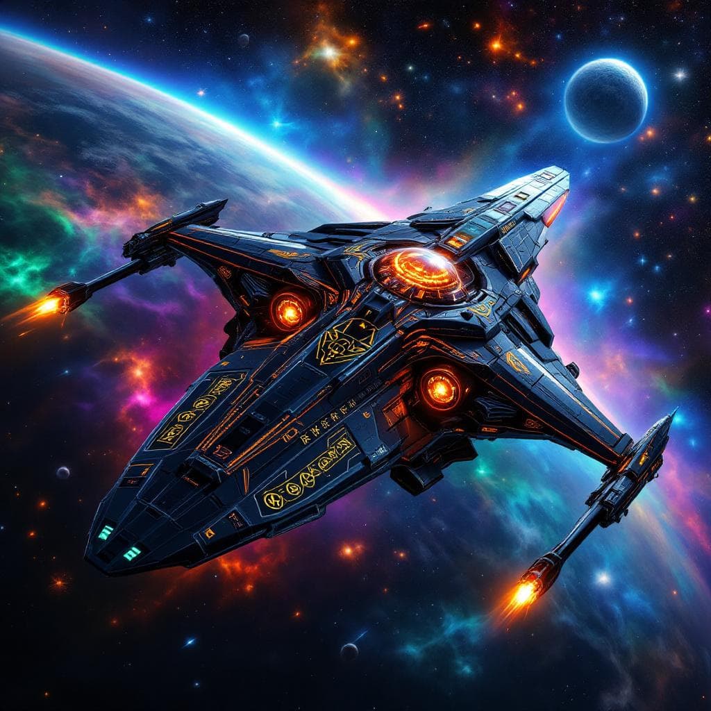 AI generated: Imagine, in detail, an alien spaceship to show a new design. An alien super-fighter. Show it in deep...