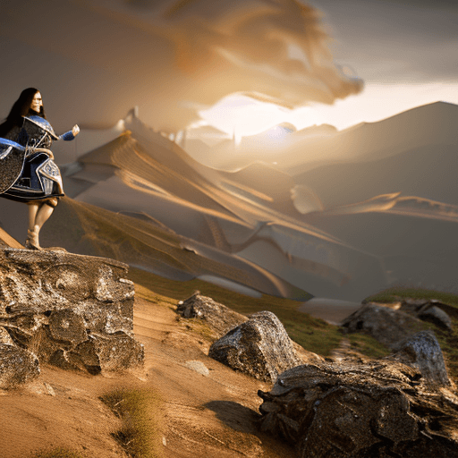 AI generated: Fujifilm XT5 photo of a ultra realistic full body viking woman warrior, blue eyes, black long dark h...