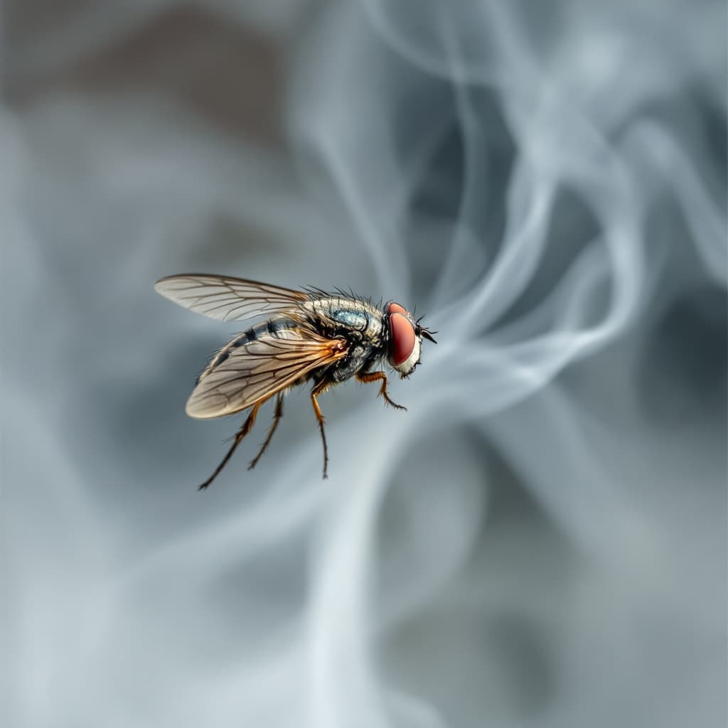 AI generated: A fly in close up leaving a smoke trail.
