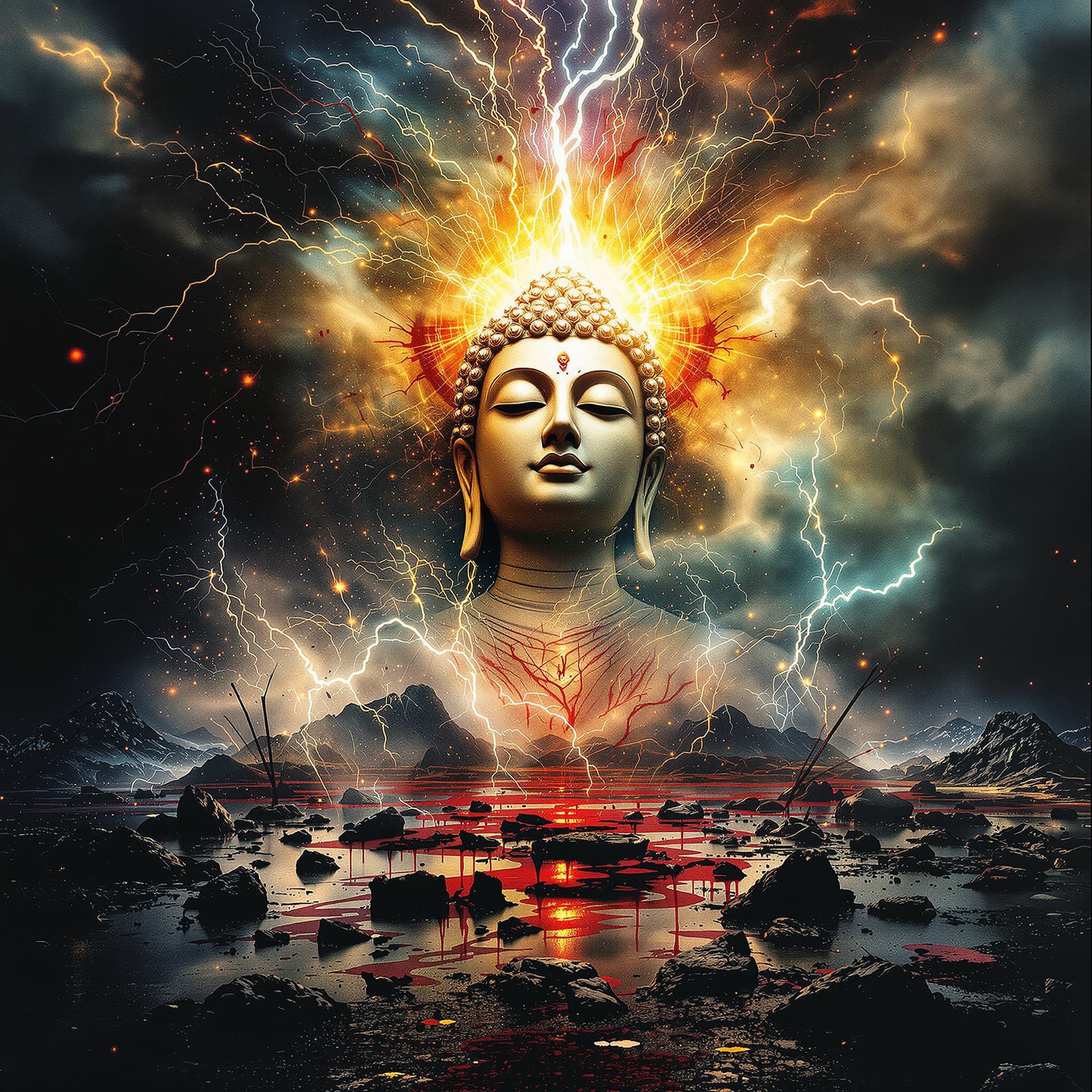 AI generated:  Psychedelic, surreal. trippy. Create an abstract, dystopian disturbing image showing the fear of ni...