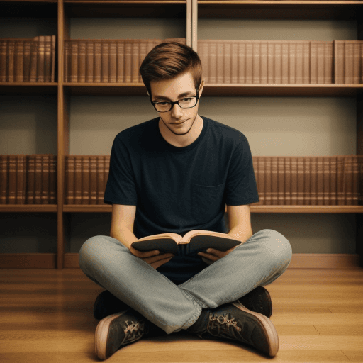 AI generated: Guy sitting in a library