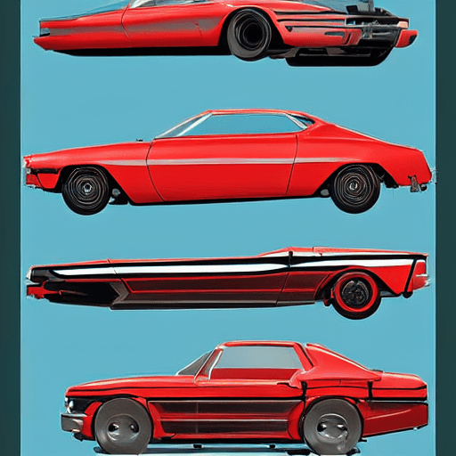 AI generated: mdjrny-v4 style highly detailed infographic of  red retrofuturism cars found in popular mechanics ma...