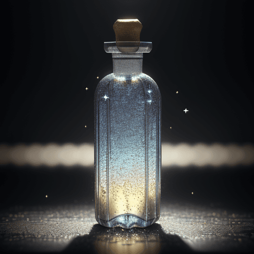 AI generated: Bottle is shimmering and glimmering. Bottled trans essence. Bottle is centered in the image. photore...