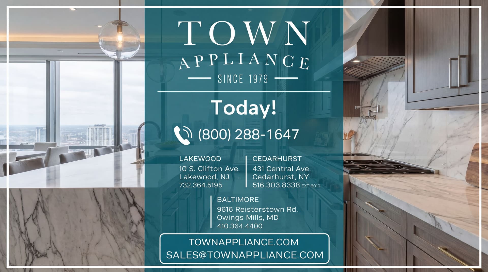 AI generated: Switch the Town Appliance Since 1979 logo with the one from input image 2. should be white color for...