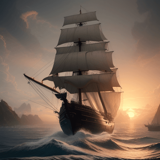 AI generated: Photo of a ultra realistic sailing ship, dramatic light, pale sunrise, cinematic lighting, battered,...