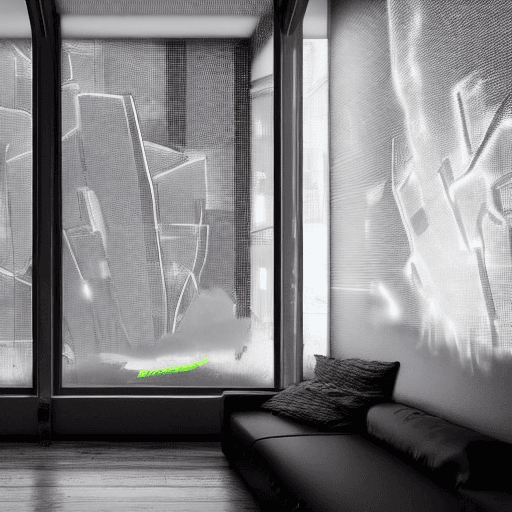AI generated: The cyberpunk-style bedroom is a fusion of futuristic technology and urban grunge. The walls are pai...