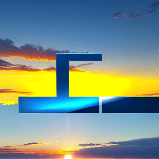 AI generated: a bright contrast yellow small letter "e" in blue sky during sunset, slightly rotated in horizontal ...