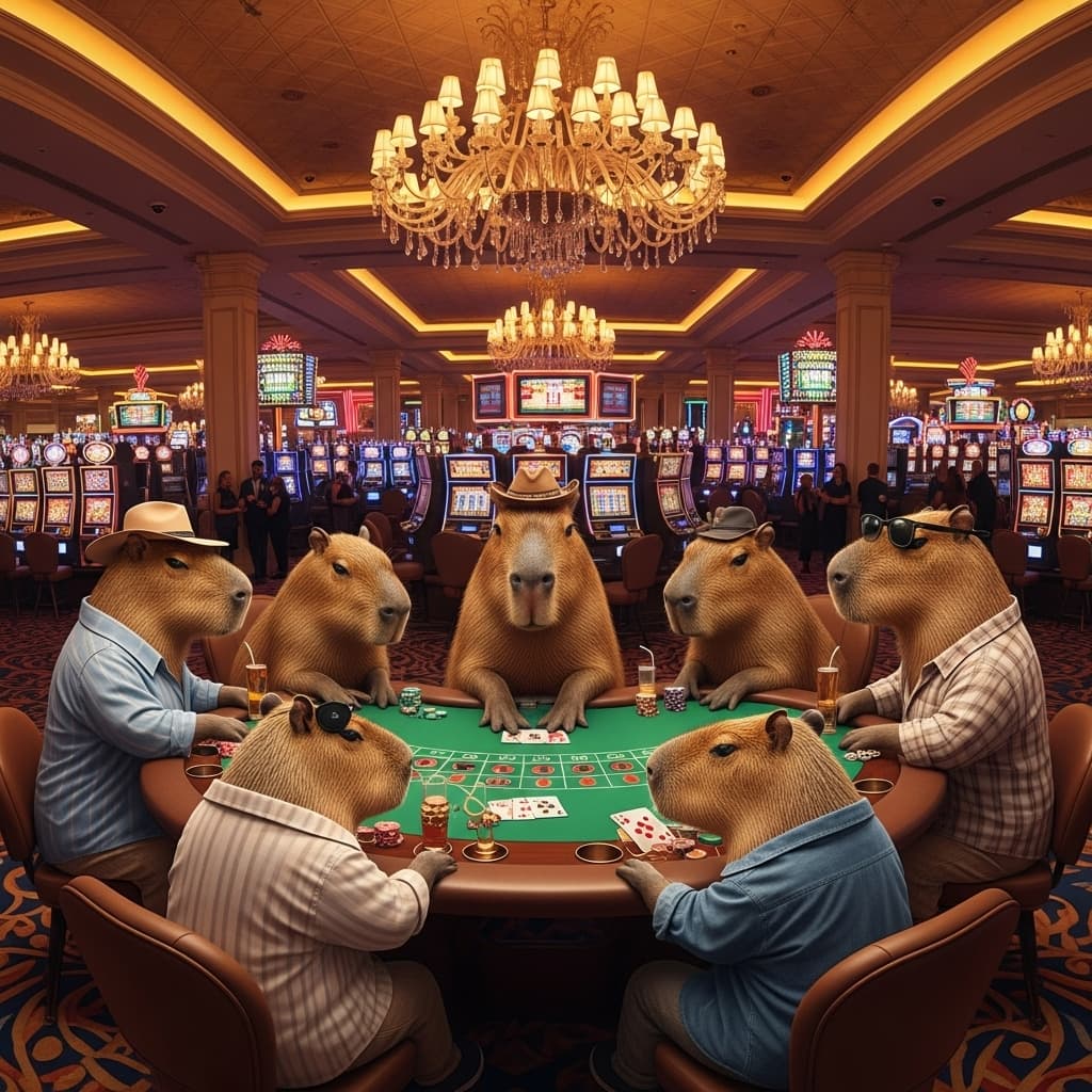 AI generated: group of capybaras playing cards in a casino in Las Vegas photo