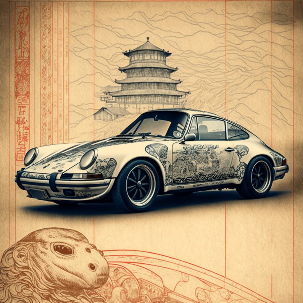 AI generated: porsche 911 in the style of nihonga, nostalgic, intricate details