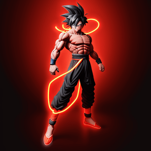 AI generated: Neon red  outline and black full body Goku super syain, highly detailed, 8k sharp focus, photorealis...