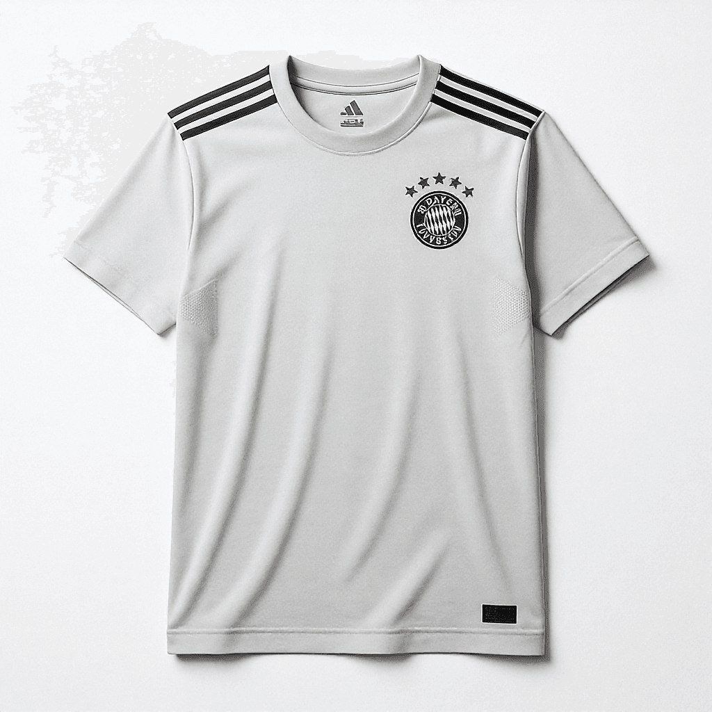 AI generated: White T-shirt on a white background featuring the German club Bayern Leverkusen; sharp edges, precis...
