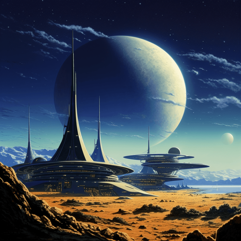 AI generated: science outpost, alien planet, exoplanet, sci fi