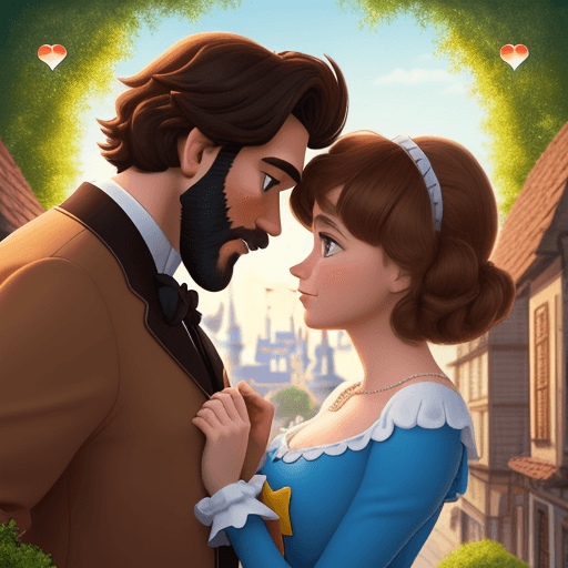 AI generated: disney pixar movie cover of an  movie, title is "ONE LOVE" , cartoon couple in love with a man with ...
