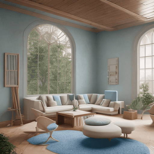 AI generated: High resolution photography interior design, dreamy sunken living room conversation pit, wooden floo...