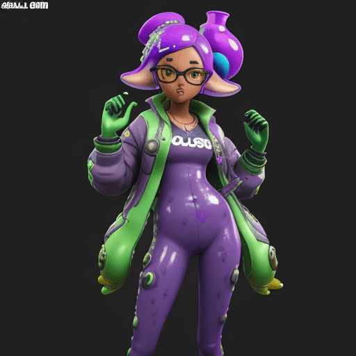 AI generated: splatoon 3 character, 3d model, adult lady, brown skin, street style, unreal engine 5, green slime m...
