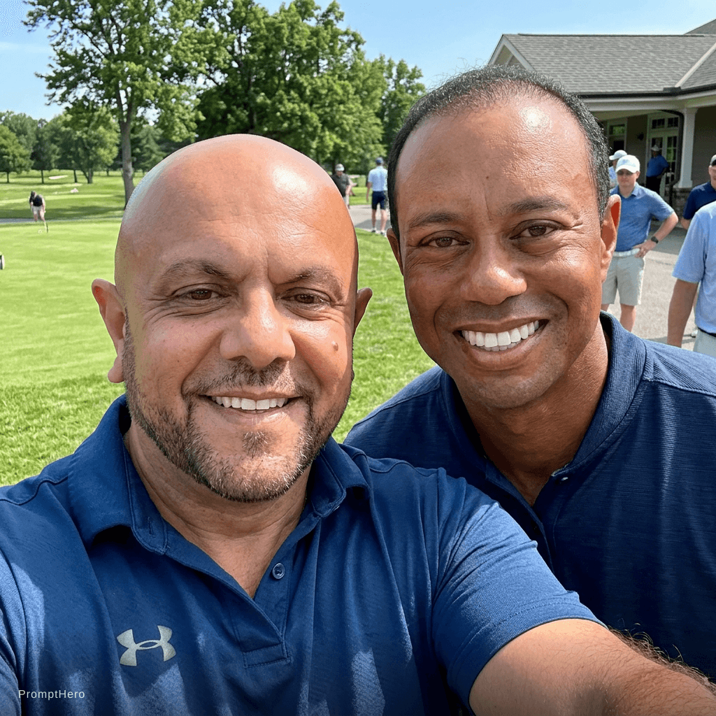 AI generated: put me in a realistic photograph with Tiger Woods 
