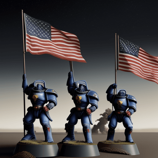 AI generated: astartes space marines raising flag iwo jima style, war background