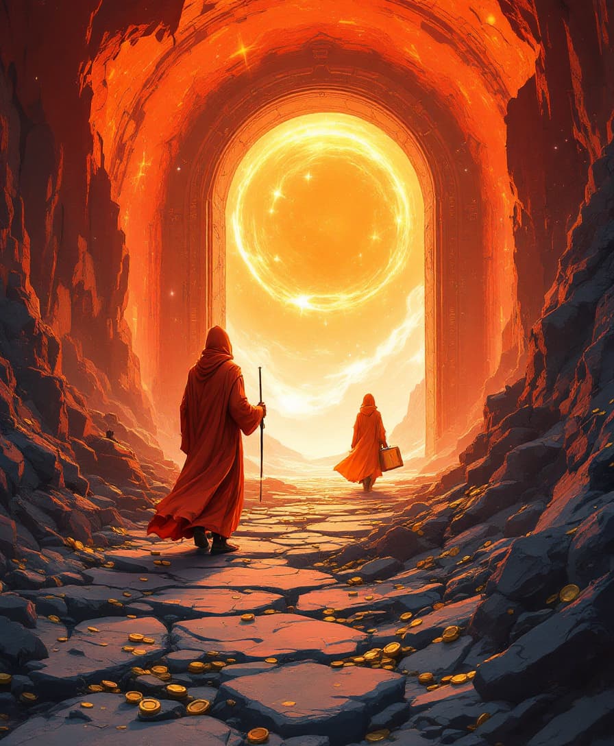 AI generated: red gaming style, anime style, Characters finding a portal that leads to different galaxies

a glowi...