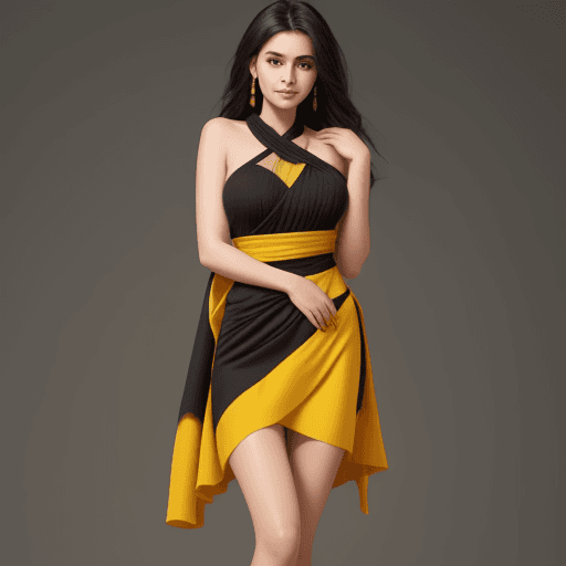 AI generated: Şile cloth, yellow, black, mixed-cut, short length dress
body-hugging, draped