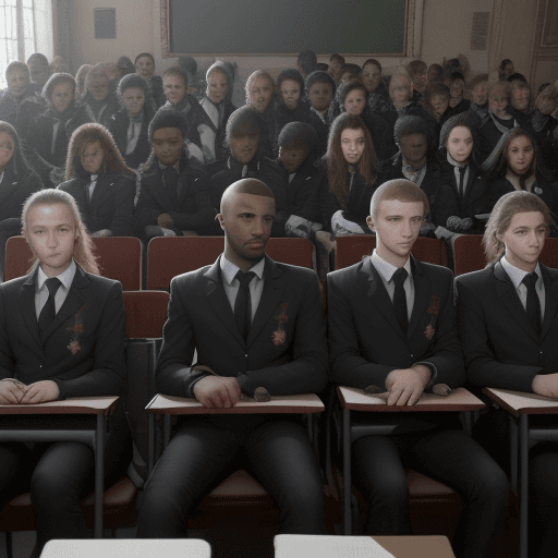 AI generated: c'était la zizanie dans l'amphi de high never school, malgré les adjoints en arme et les cameras dig...