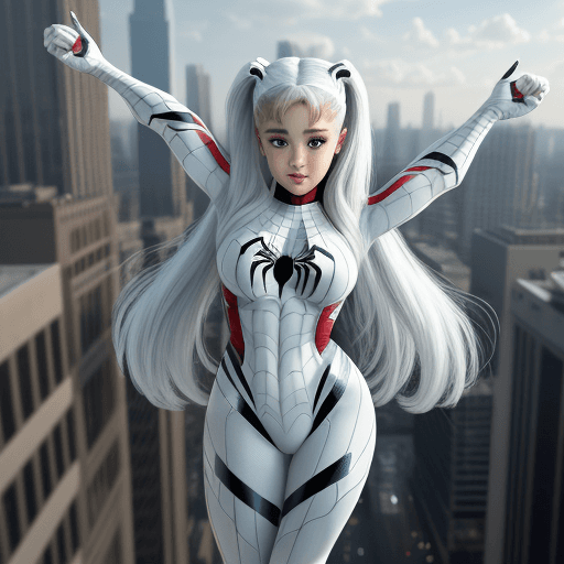 AI generated: Ariana Grande (Masterpiece, 4k resolution, ultra-realistic, very detailed), (White superhero theme, ...