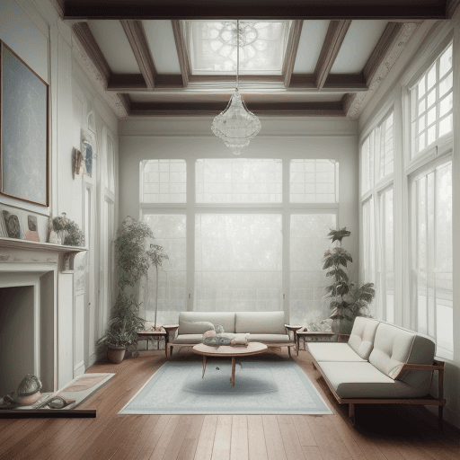 AI generated: High resolution photography interior design, dreamy sunken living room conversation pit, wooden floo...