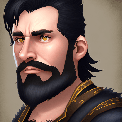 AI generated: Fantasy portrait for rpg video game character, 40 year old male with black hair and beard, regal app...