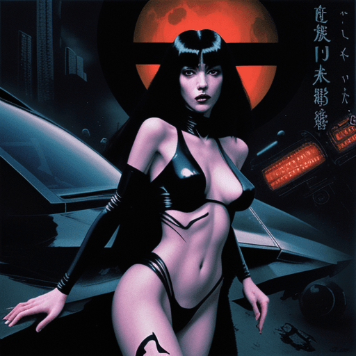 AI generated: frank miller illustration, dark anime, hot EVIL girl FROM OUT OF SPACE, Arcane, bladerunner, NEUROFU...